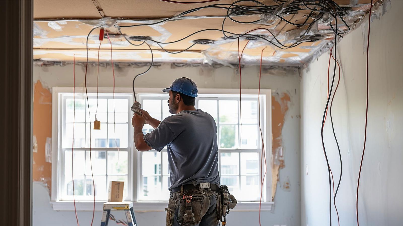 Electrician carrying out a house rewire in Hastings